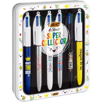 Stylo bille BIC 4 Colours lot de 6, corps bleu, 4 couleurs d'encre (bleu, rouge, vert, noir), 1,0 mm pointe moyenne 9926071