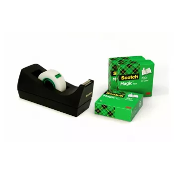 Dévidoir de bureau noir 3M Scotch C38 avec 4 rouleaux de ruban 810 Magic Tape 19 mm x 33 m C38SM4S