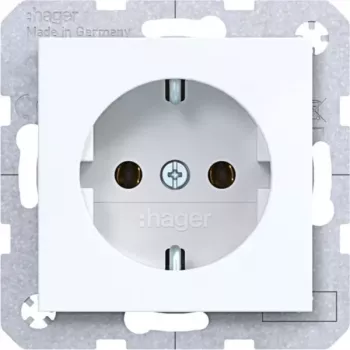 Prise SCHUKO HAGER WAS1300WG, 1 poste, encastrée, bornes à vis, blanc polaire