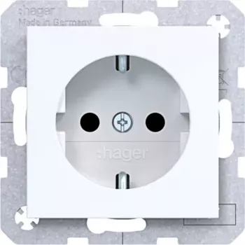 Prise Schuko HAGER WAS1400WG, encastrée, bornes à vis, 16 A, 250 V, blanc pur