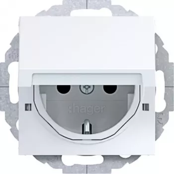 Prise Schuko HAGER WAS1213WG avec couvercle rabattable, 45° encastrée, blanc polaire