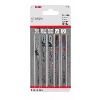 Jeu de lames de scie sauteuse bois et plastiques Bosch, 5 pièces, queue en T (2608667858)