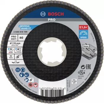 Disque à lamelles X-LOCK Bosch Accessories 2608619199 115 mm grain 80 corindon zirconium conique type 29 pour métal, 1 pièce