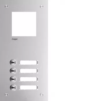 Plaque frontale d'interphone Hager RTQ104X, 4 boutons, aluminium