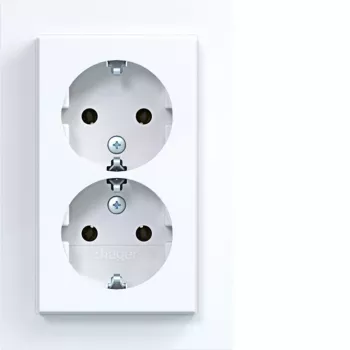 HAGER WAS2175WG Double Socket Outlet with Cover Plate, Schuko, Flush-Mounted, Polar White