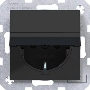 Prise SCHUKO en saillie HAGER WAS1110BG avec couvercle rabattable à fermeture automatique, IP44, gris clair