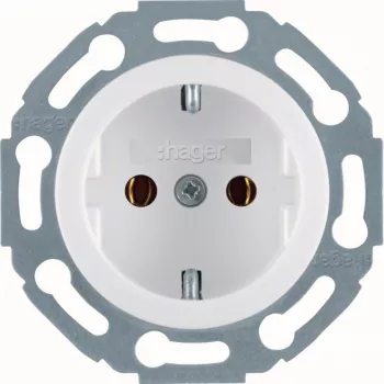 Prise Schuko Hager WTS1300WG, blanc polaire brillant, 1 poste, encastrée, 16 A, 250 V, protégée enfant
