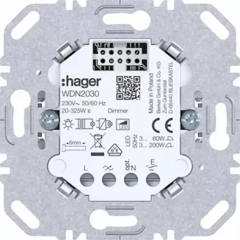Insert variateur universel HAGER WDN2030, 1 poste, encastré, 230V, 300W/100W LED
