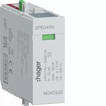 Hager Module de protection contre les surtensions N-PE Type 2 SPD 255V 20kA/40kA 1,5kV SPE040N