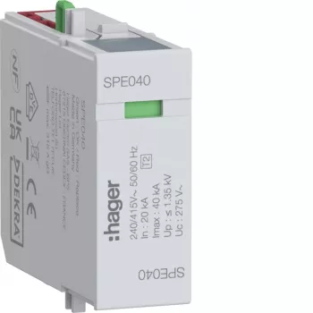 Hager SPE040 Module de protection contre les surtensions L-N Uc 275V In 20kA Imax 40kA Up 1,35kV