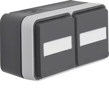 Hager WNC145 prise SCHUKO en saillie, 2 postes, horizontale, couvercles rabattables, champ d'étiquetage, blanc polaire