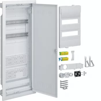HAGER VU602WWH Volta coffret de distribution encastré avec prise et porte en plastique blanche