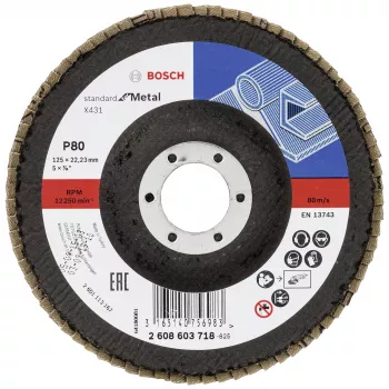 Disque à lamelles Bosch X431 Standard pour métal, droit, 125 mm, grain 80, support en fibre de verre 2608603718