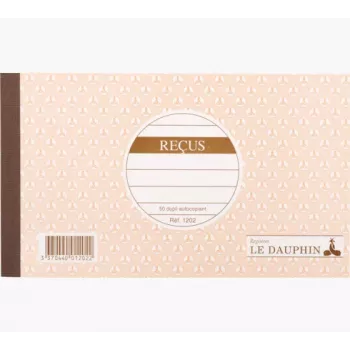 Le Dauphin carnet de reçus à double exemplaire, 105 x 180 mm, 50 jeux, sans papier carbone, blanc/jaune 1202D