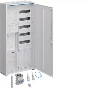 Coffret complet de compteur et de distribution Hager ZB32SEQ15A, 1 champ de compteur eHZ, champ de distribution 5 rangées, APZ intégré, montage en saillie/encastré, acier, blanc