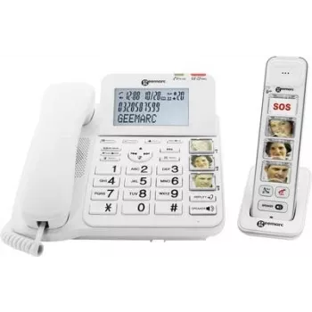 Téléphone senior filaire Geemarc AMPLIDECT COMBI-PHOTO 295 avec répondeur, touches photo, écran rétroéclairé, blanc