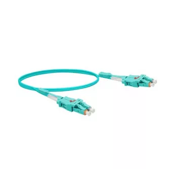 Câble de brassage fibre optique Uniboot EXERTIS CONNECT, 50/125 µm OM3, LC duplex vers LC duplex, UPC, aqua, 3,0 m 392943