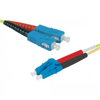 Câble de raccordement fibre optique EXERTIS CONNECT 50 m OS2 monomode, SC duplex vers LC duplex, polissage UPC, jaune, haute densité 393232