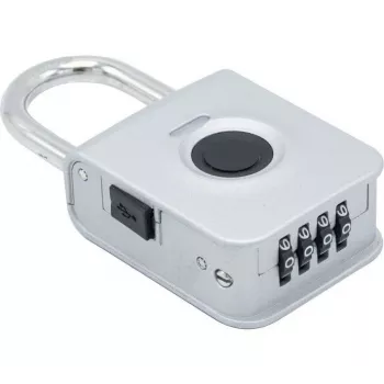 Cadenas à empreinte digitale avec combinaison à 4 chiffres EXERTIS CONNECT – alliage de zinc, IP65, rechargeable (594500)