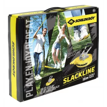 Kit slackline SCHILDKRÖT 15 m jaune, 50 mm de large avec tension par cliquet - kit d'entraînement à l'équilibre 970701