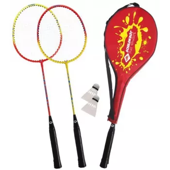 Ensemble de badminton 2 joueurs SCHILDKROT, rouge/jaune, raquettes en acier trempé, qualité loisir, 970902
