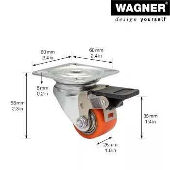 Wagner design yourself Heavy-Duty Swivel Castor RO 7935 Red 75 mm 100 kg 4793501
