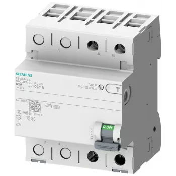 SIEMENS 5SV33224 interrupteur différentiel, type B, 25 A, 30 mA, 230 V, 1+N, 4 TE, temporisé