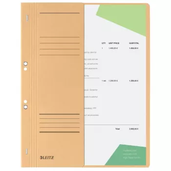 Chemise à œillets LEITZ DIN A4, carton manille, chamois, classement officiel, 250 g/m², 1-2 couverture avant (90 mm de large) avec champ d'étiquetage - 50 pièces (3741-00-11)