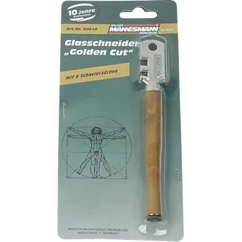 Coupe-verre Brüder Mannesmann 60010 avec molette en carbure de tungstène et manche en bois