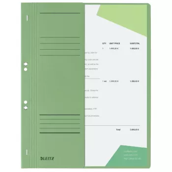 Chemise à agrafes LEITZ A4, carton manille, verte, classement officiel, 250 g/m², 1/2 couverture avant avec champ d’étiquetage, lot de 50 (3741-00-55)