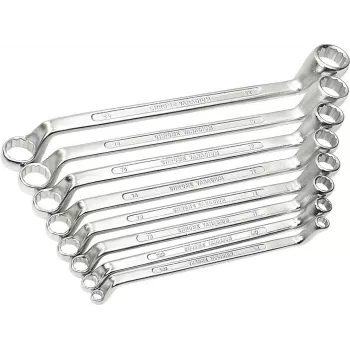Jeu de 8 clés mixtes BRÜDER MANNESMANN, acier chrome-vanadium, DIN 838, chromé poli, tailles 6x7-20x22 mm (140-08 DIN)