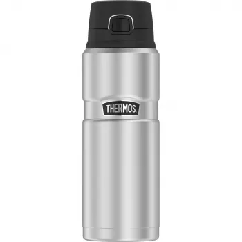 THERMOS Stainless King Bottle, 0.7 l Vacuum-Insulated Stainless Steel Flask with Safety Lock, Push Button and Safe Flow Lid
