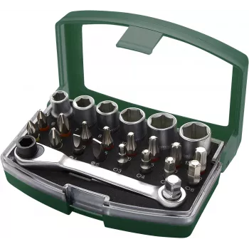 Jeu de 24 embouts et clés à douille BRÜDER MANNESMANN, entraînement 1/4 inch, embouts en acier S2, douilles chrome-vanadium, coffret plastique (M29700)