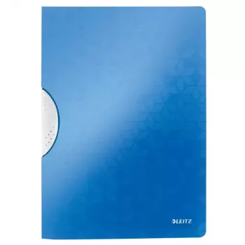 Pince à clipser A4 LEITZ WOW ColorClip, bleu métallisé avec surface gaufrée 3D, intérieur gris clair, capacité 30 feuilles 4185-00-36