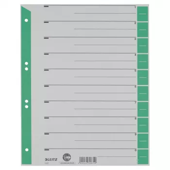 LEITZ 16523055 A4 Cardboard Divider Sheets, Green, 25 Sheets, Universal 11-Hole, 160 gsm