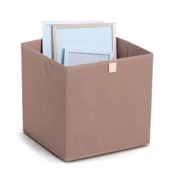 Boîte de rangement cubique Zeller Mocca 32 x 32 x 32 cm avec couvercle et poignée 14541