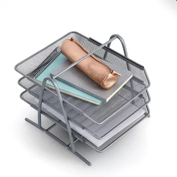 ZELLER MESHLINE 17701 corbeille à courrier A4 en aluminium 3 niveaux, argent
