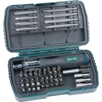 Jeu de 53 embouts et douilles BRÜDER MANNESMANN GREEN LINE en boîte plastique, embouts acier S2, douilles CrV, entraînement 1/4 pouce M29853