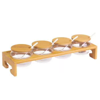 WESTMARK Marmeladenbar Tapas + Friends Serving Set, Acacia Wood Board, 3 Glass Bowls, 3 Stainless Steel Spoons 69902260
