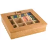 Boîte à thé en bambou brun clair APS avec fenêtre de visualisation transparente, 9 compartiments, 31 x 28 x 9 cm 11775