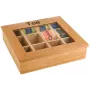 Boîte à thé en bambou brun clair APS avec fenêtre de visualisation transparente, 9 compartiments, 31 x 28 x 9 cm 11775