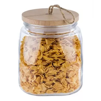 Bocal de conservation en verre APS Woody 2 L avec couvercle en bois d'acacia 82256