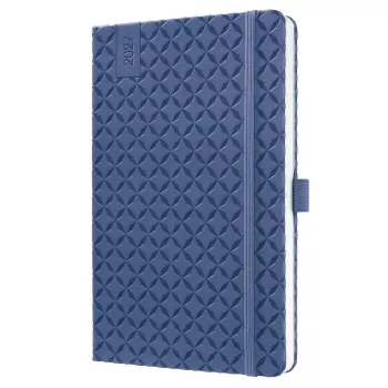 Agenda de bureau SIGEL Jolie 2027 A5 bleu indigo, semaine sur deux pages, reliure cousue, couverture Soft Touch 7J101