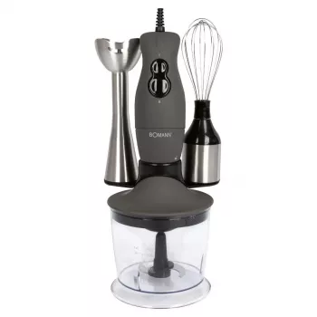 Mixeur plongeant Bomann avec tige en acier inoxydable, 400 W, 2 vitesses, fouet, hachoir (660551)
