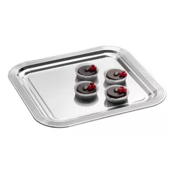 Plat de service rectangulaire APS CLASSIC 354 x 325 mm argent métal nickelé et chromé avec lignes (1 pièce)
