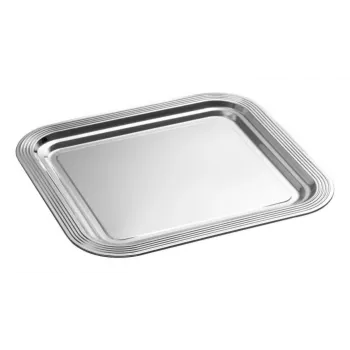 Plat de service rectangulaire APS CLASSIC 354 x 325 mm argent métal nickelé et chromé avec lignes (1 pièce)
