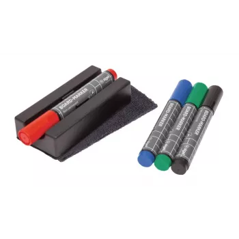 SIGEL BA151 ensemble d'accessoires pour tableau blanc, 4 marqueurs effaçables à sec, effaceur magnétique, porte-marqueur magnétique, spray nettoyant 50 ml, 10 lingettes nettoyantes, noir