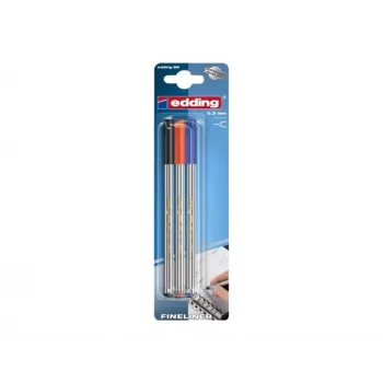 Ensemble de fineliners Edding 4-89-3-1999, 0,3 mm, noir, rouge, bleu (3 stylos)