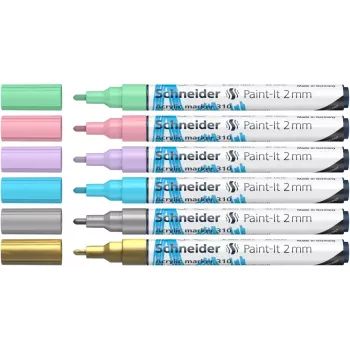 Ensemble de marqueurs acryliques Schneider Paint-It 310 V2, couleurs assorties, pointe ronde 2,0 mm, 6 pièces 120196