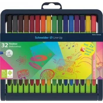 Ensemble de fineliners Schneider Edding Line-Up, 32 couleurs assorties, 0,3 mm pointe métallisée, encre à base d'eau, corps triangulaire ergonomique 191091